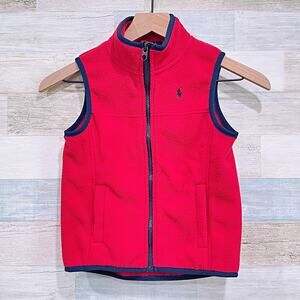POLO Ralph Lauren Full Zip Fleece Vest Jacket Red Blue Tipping Pockets Boys 6